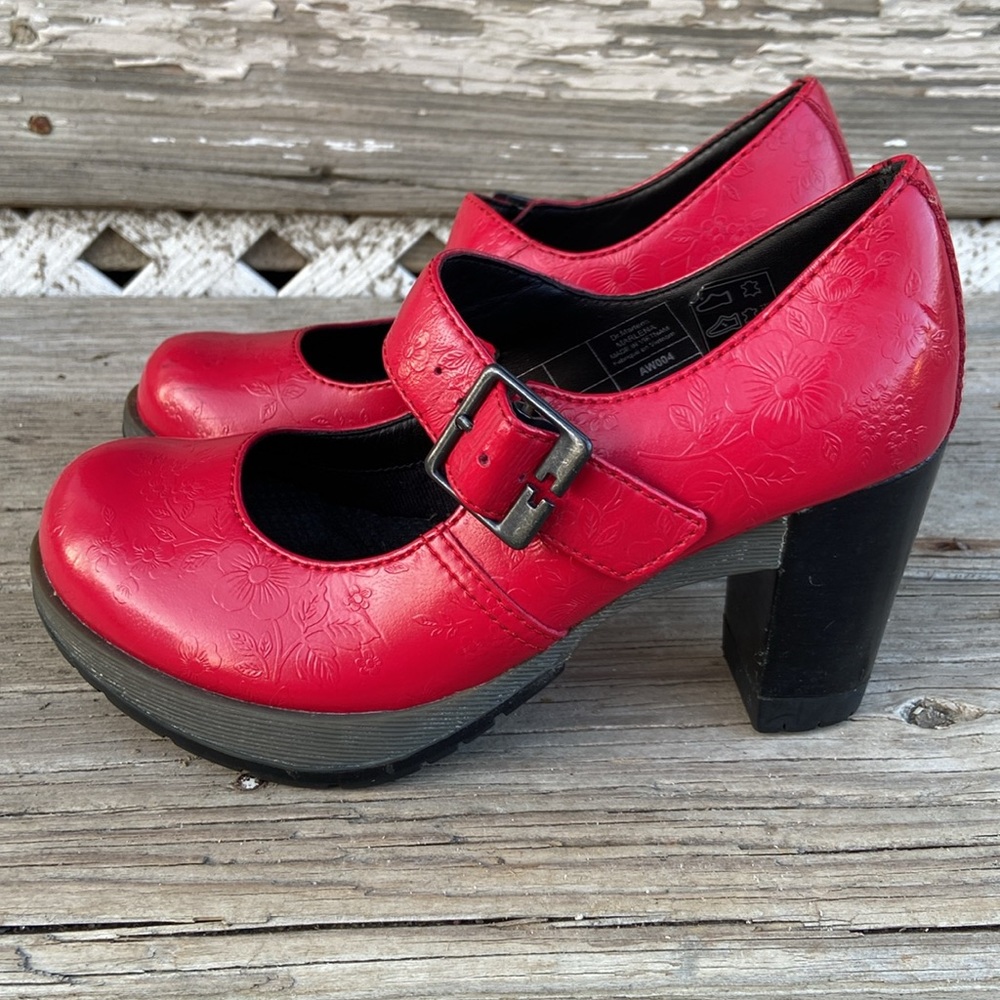 Rare! Vintage Dr. Martens Red Leather Marlena Mary Jane Pumps Women's Size 5 - Picture 5 of 12